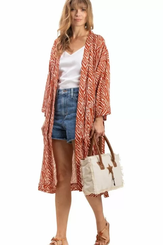 Online Jurk Kimono Mi-Long Zebra Strandkleding