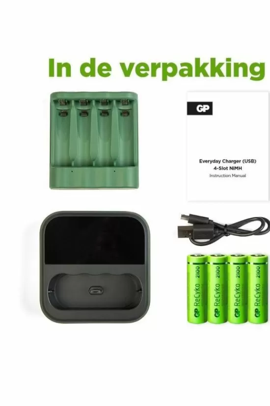 Discount Usb Battery Charger B421 4 X Recyko Aa 2100 Mah Dockingstation Batterijen & Laders